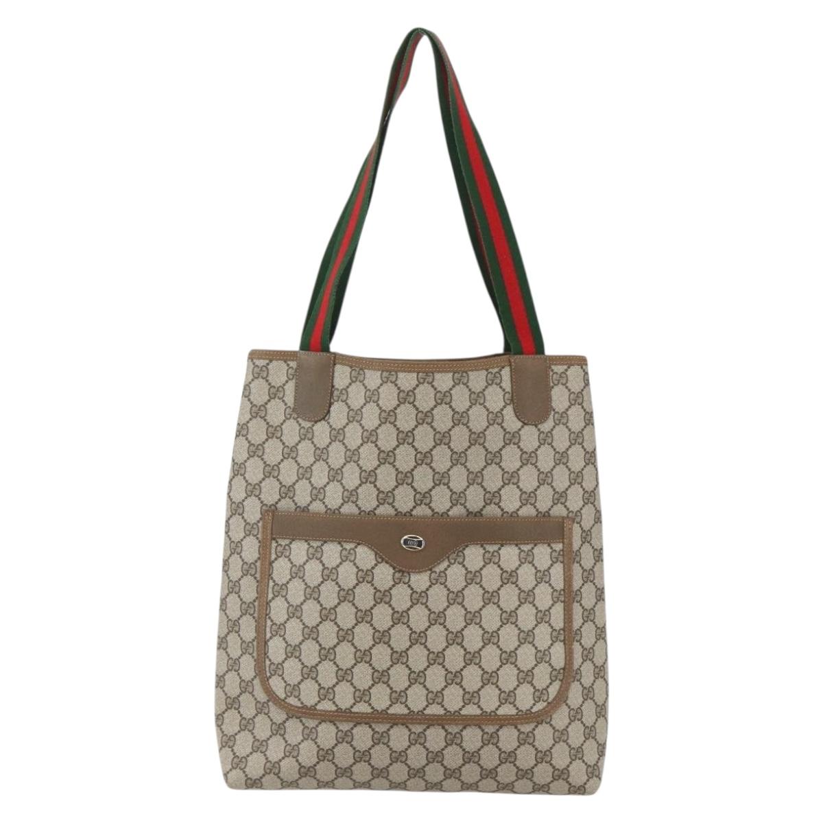 GUCCI GG Supreme Web Sherry Line Tote Bag PVC Beige Red 39 02 003 Auth ka492
