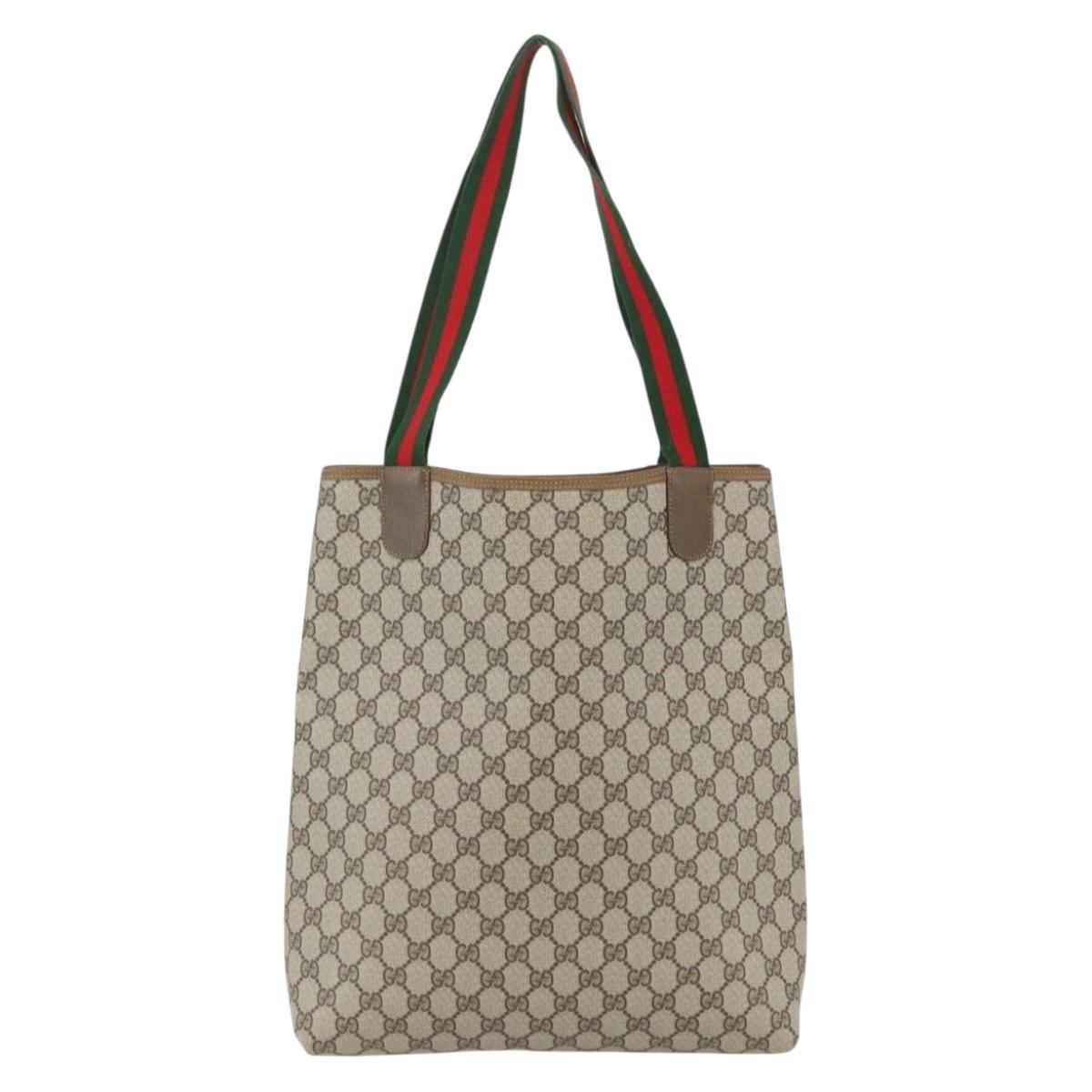 GUCCI GG Supreme Web Sherry Line Tote Bag PVC Beige Red 39 02 003 Auth ka492