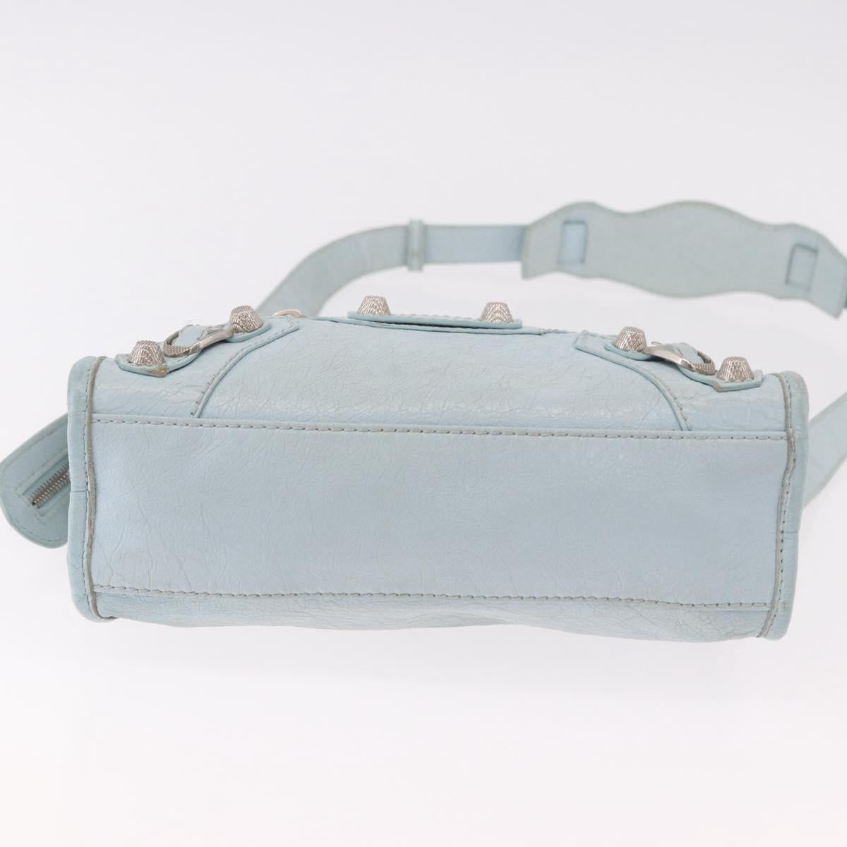 BALENCIAGA Mini City Hand Bag Leather 2way Light Blue Silver 309544 Auth ka4924A