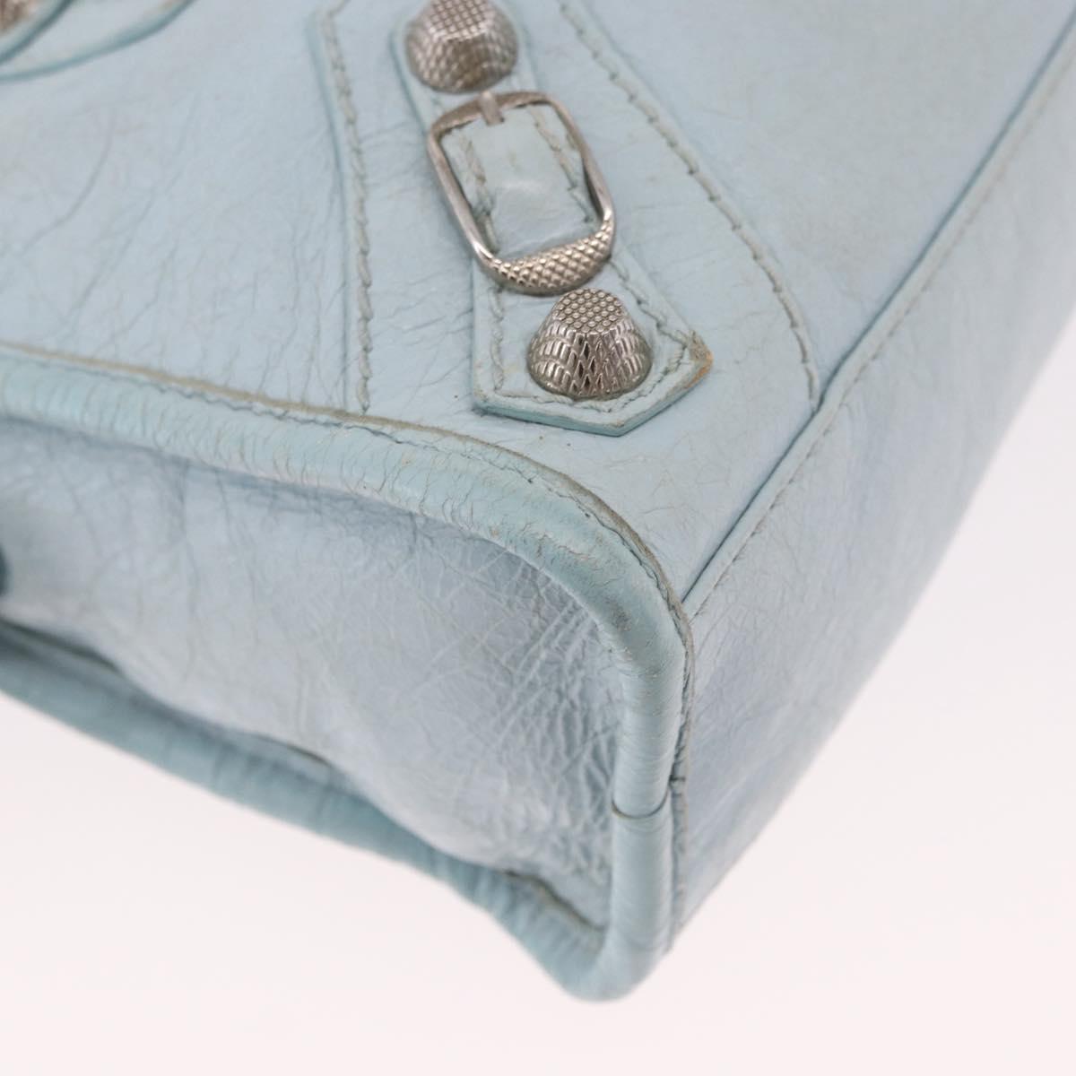 BALENCIAGA Mini City Hand Bag Leather 2way Light Blue Silver 309544 Auth ka4924A