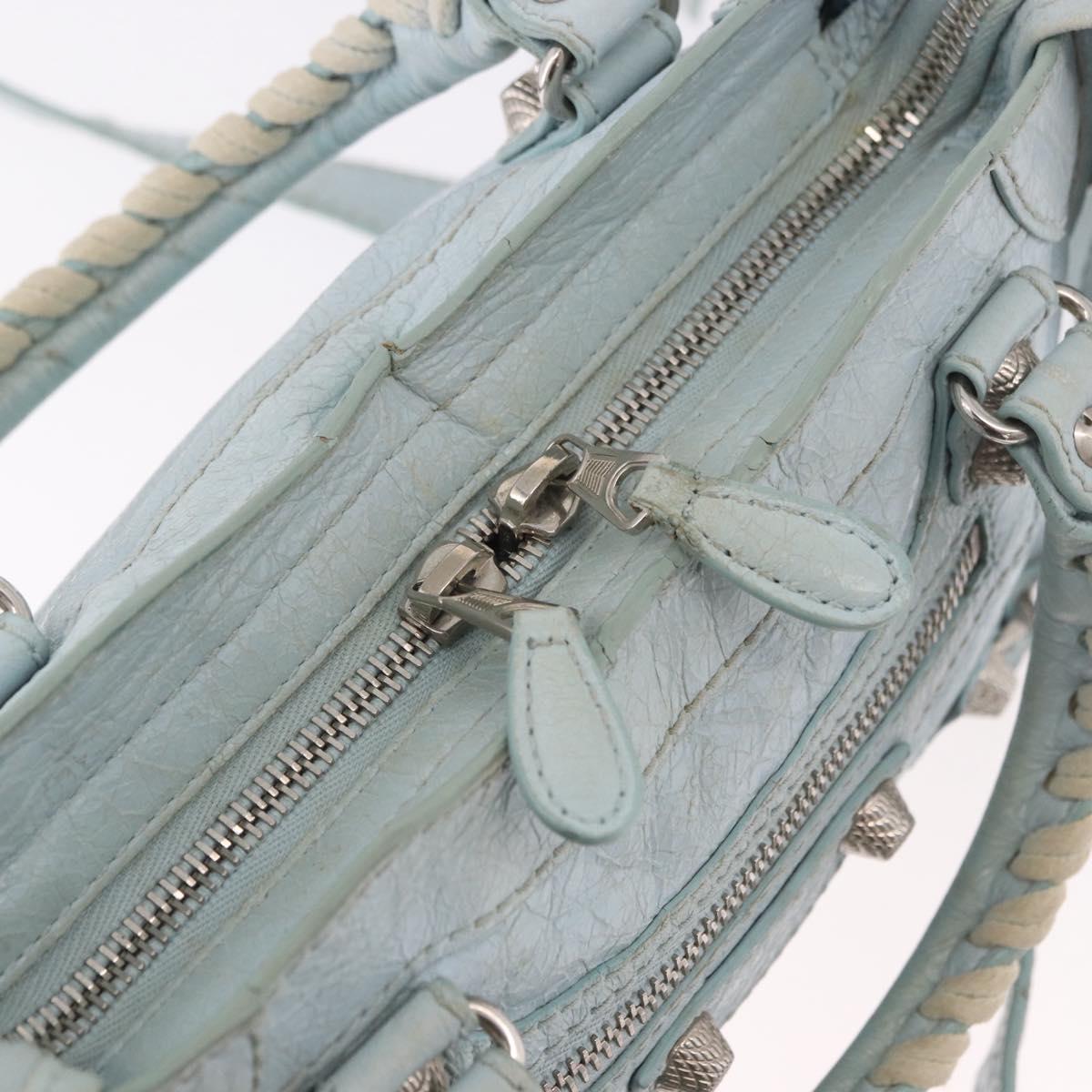 BALENCIAGA Mini City Hand Bag Leather 2way Light Blue Silver 309544 Auth ka4924A