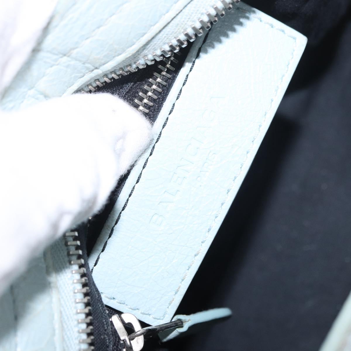 BALENCIAGA Mini City Hand Bag Leather 2way Light Blue Silver 309544 Auth ka4924A