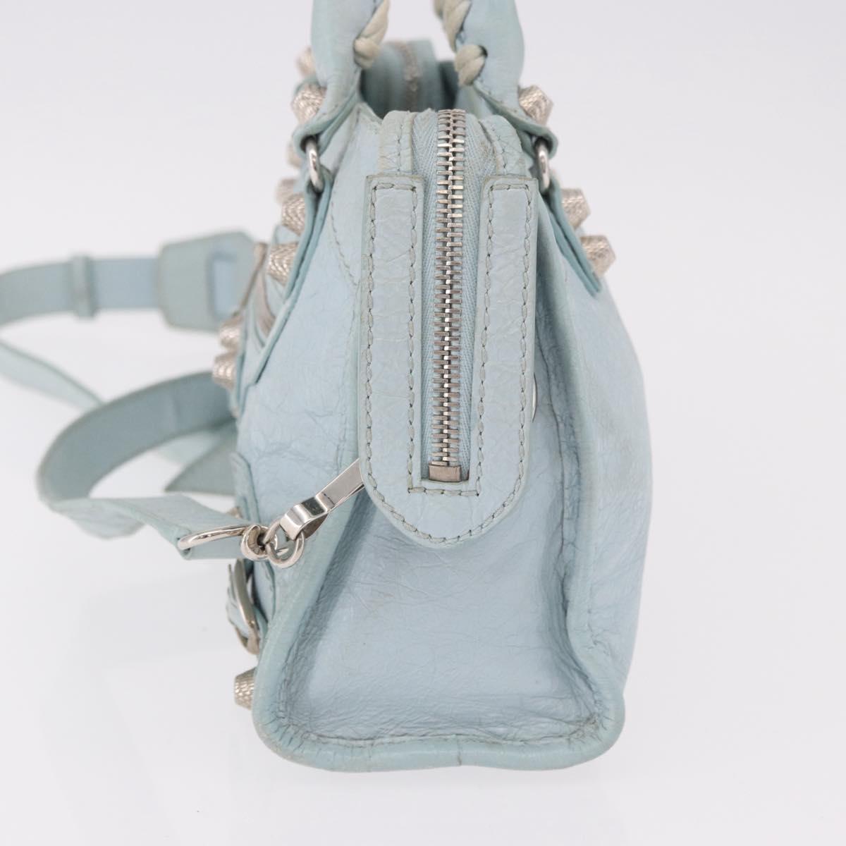BALENCIAGA Mini City Hand Bag Leather 2way Light Blue Silver 309544 Auth ka4924A
