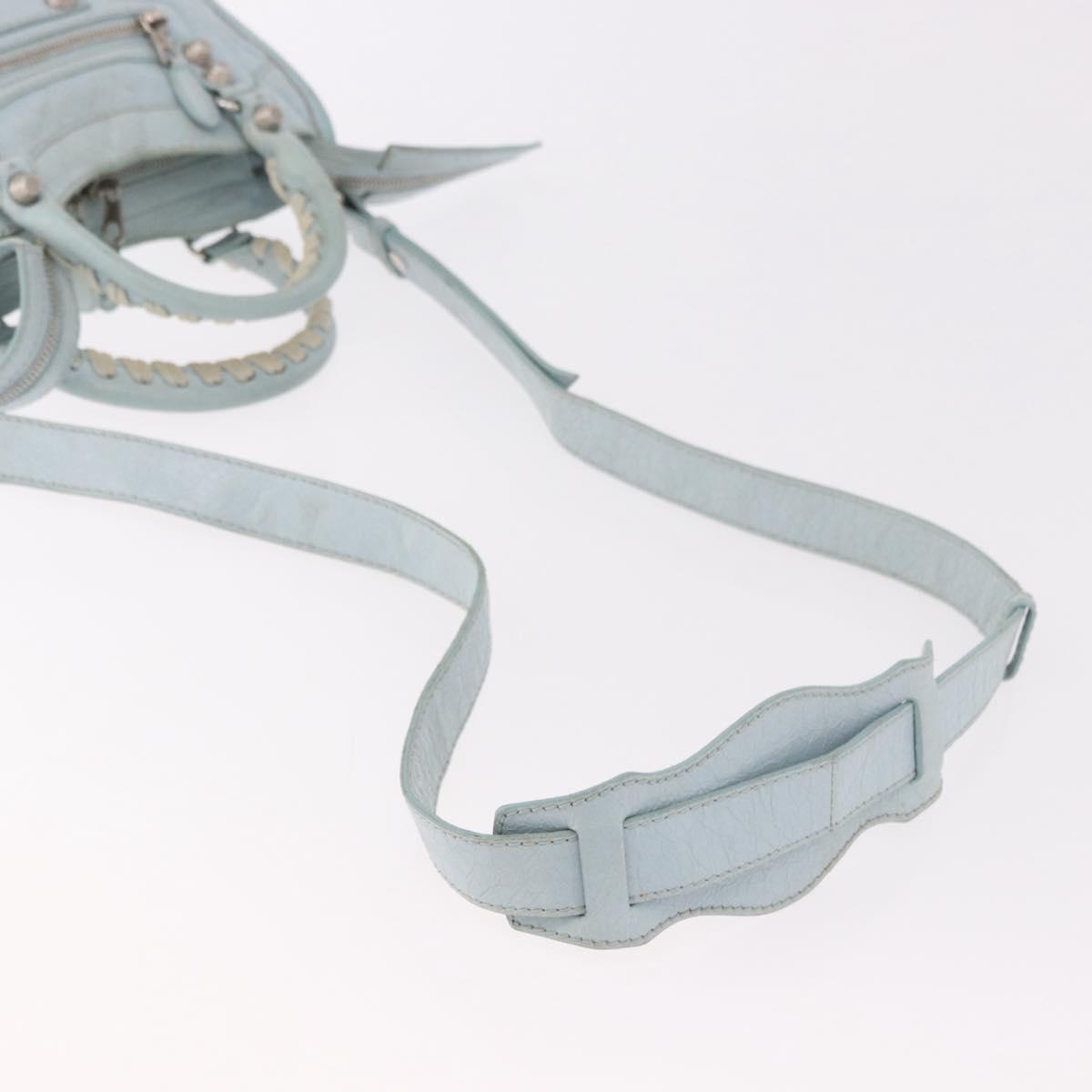 BALENCIAGA Mini City Hand Bag Leather 2way Light Blue Silver 309544 Auth ka4924A