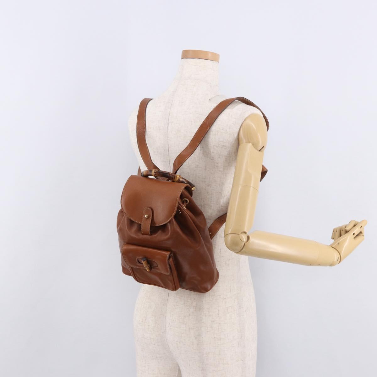GUCCI Bamboo Backpack Leather Brown Gold 003 2058 0030 Auth ka4930