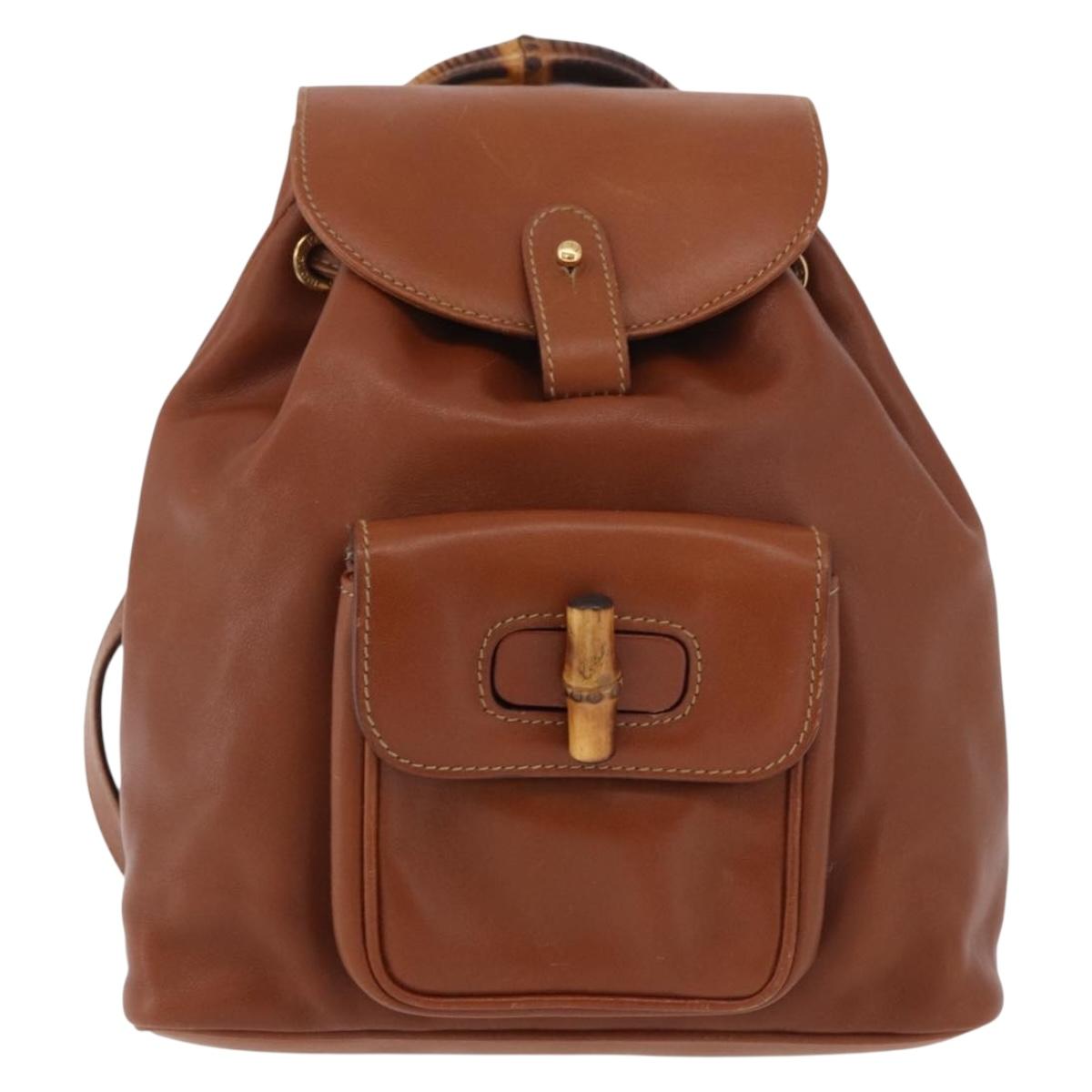 GUCCI Bamboo Backpack Leather Brown Gold 003 2058 0030 Auth ka4930