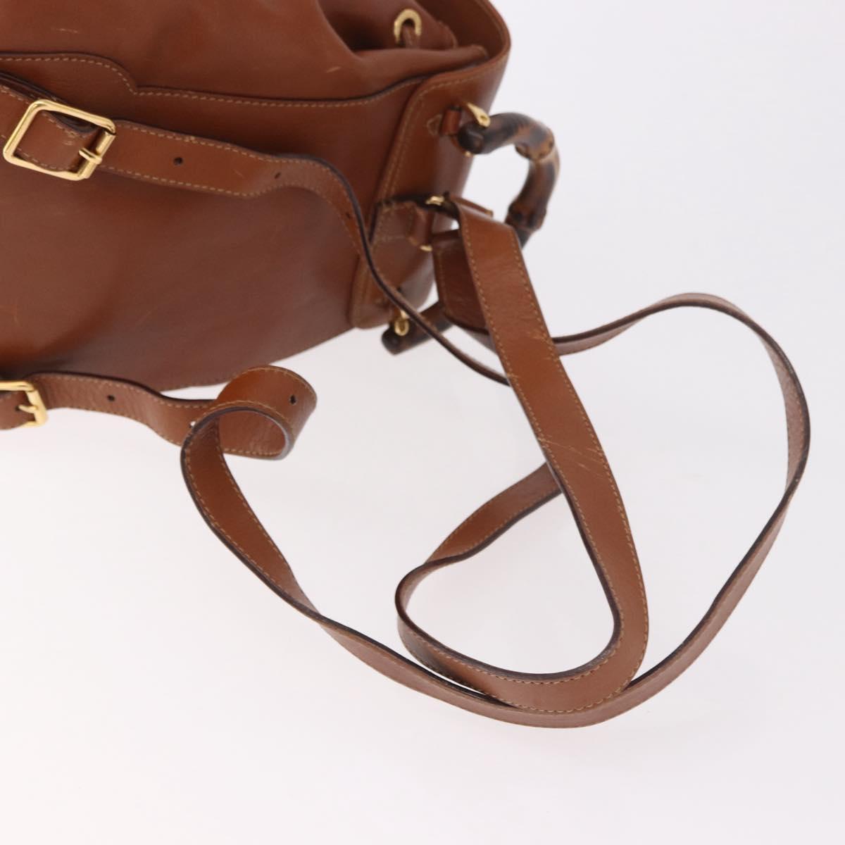 GUCCI Bamboo Backpack Leather Brown Gold 003 2058 0030 Auth ka4930