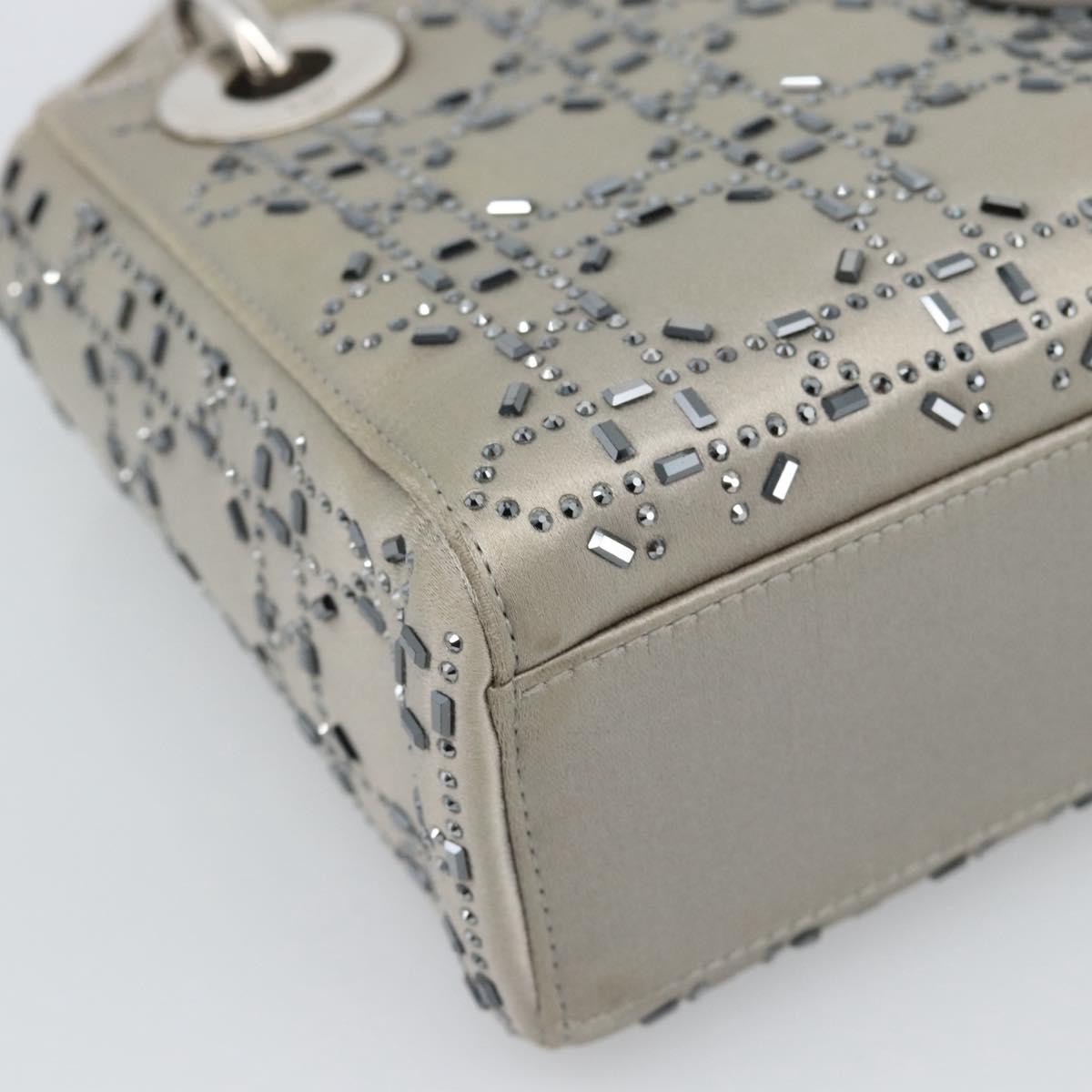 Christian Dior Lady Dior Canage Hand Bag Satin 2way Gray Silver Auth ka4931SAM