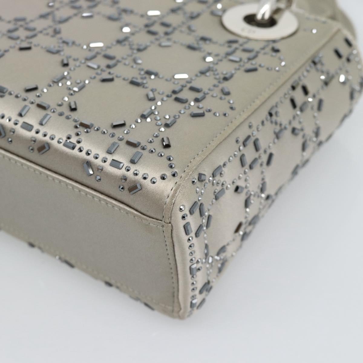 Christian Dior Lady Dior Canage Hand Bag Satin 2way Gray Silver Auth ka4931SAM