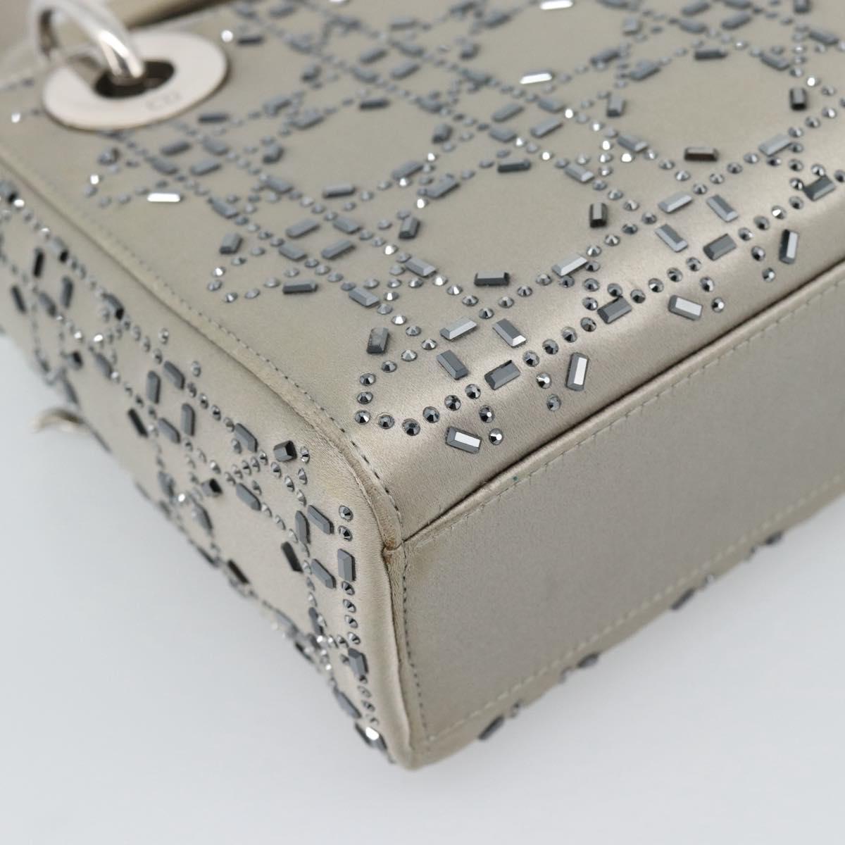 Christian Dior Lady Dior Canage Hand Bag Satin 2way Gray Silver Auth ka4931SAM