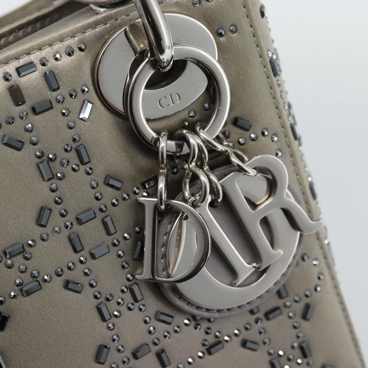 Christian Dior Lady Dior Canage Hand Bag Satin 2way Gray Silver Auth ka4931SAM