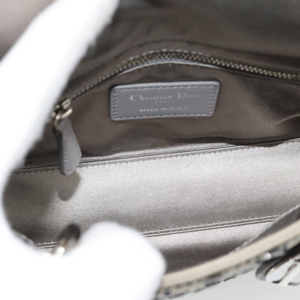 Christian Dior Lady Dior Canage Hand Bag Satin 2way Gray Silver Auth ka4931SAM