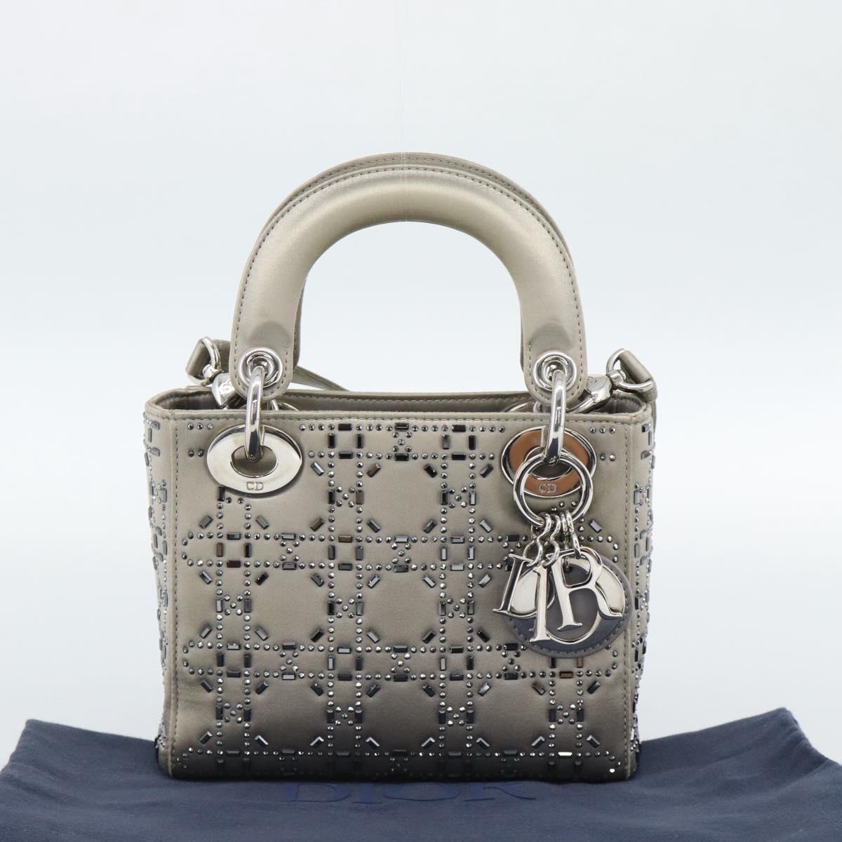 Christian Dior Lady Dior Canage Hand Bag Satin 2way Gray Silver Auth ka4931SAM
