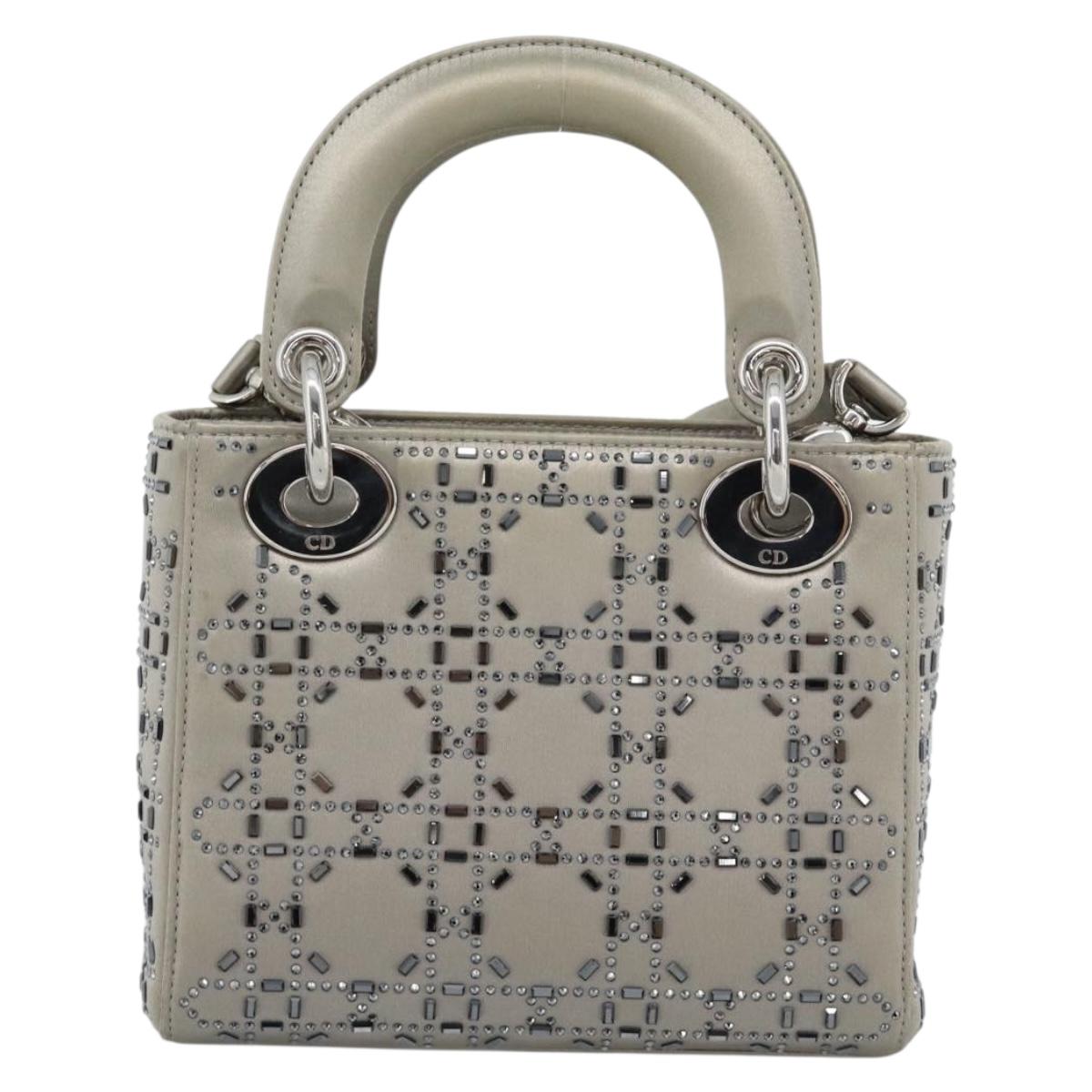 Christian Dior Lady Dior Canage Hand Bag Satin 2way Gray Silver Auth ka4931SAM