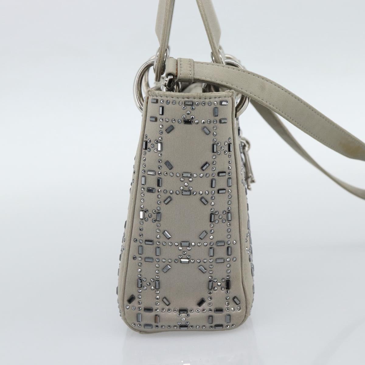 Christian Dior Lady Dior Canage Hand Bag Satin 2way Gray Silver Auth ka4931SAM