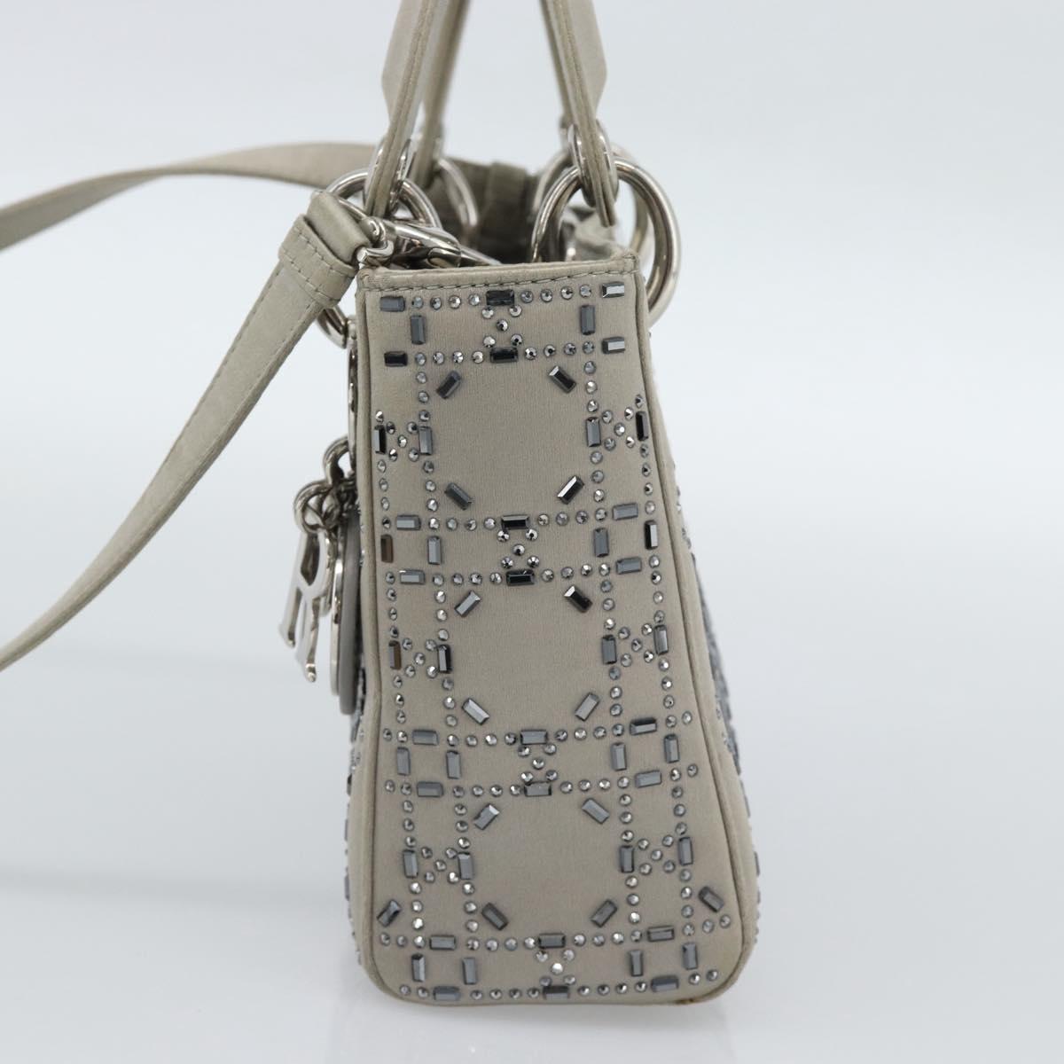 Christian Dior Lady Dior Canage Hand Bag Satin 2way Gray Silver Auth ka4931SAM