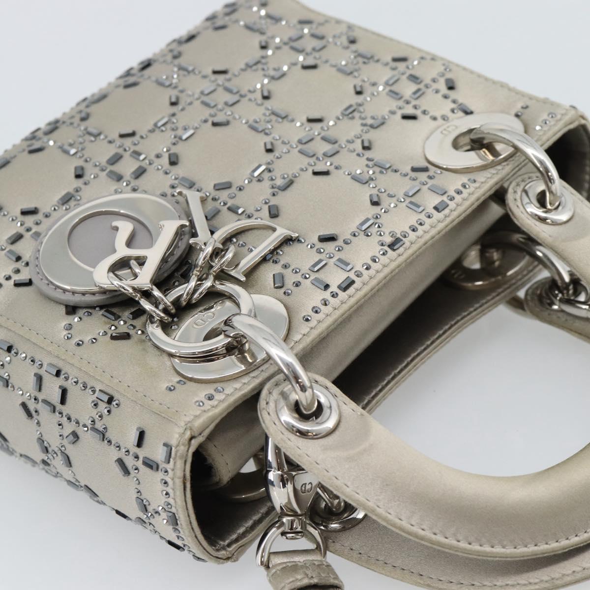 Christian Dior Lady Dior Canage Hand Bag Satin 2way Gray Silver Auth ka4931SAM