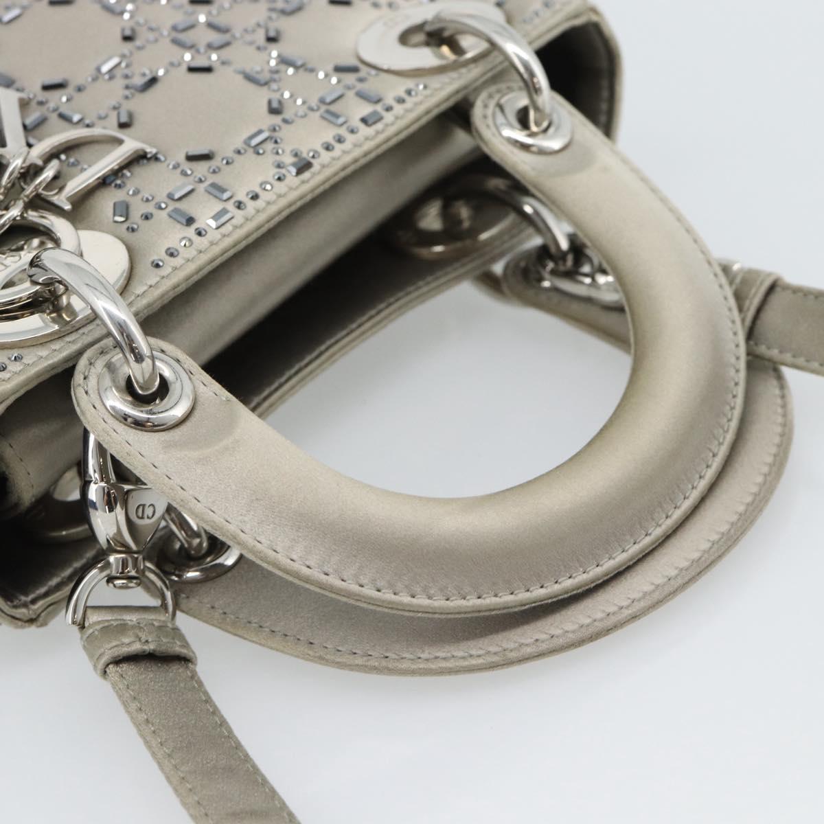 Christian Dior Lady Dior Canage Hand Bag Satin 2way Gray Silver Auth ka4931SAM