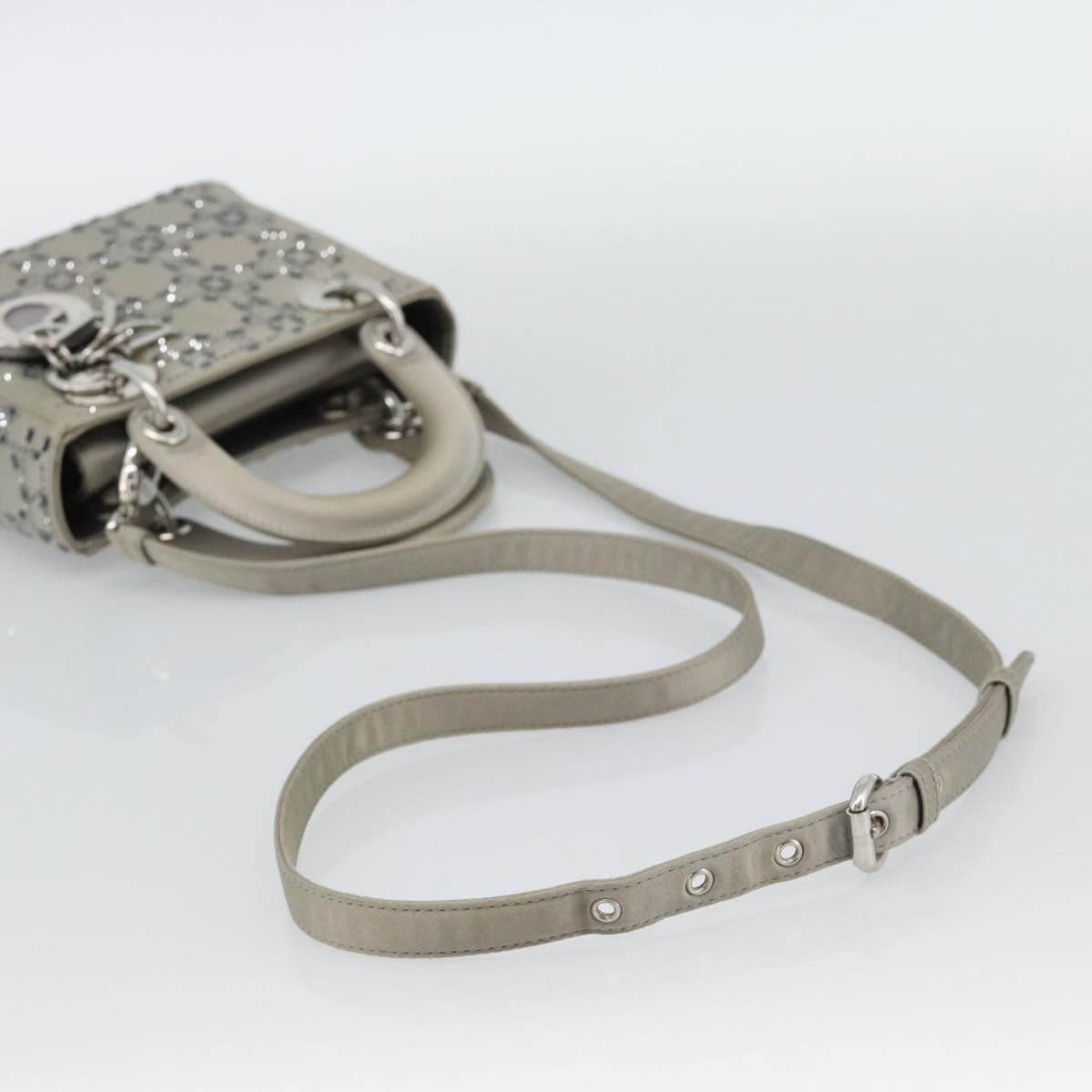 Christian Dior Lady Dior Canage Hand Bag Satin 2way Gray Silver Auth ka4931SAM