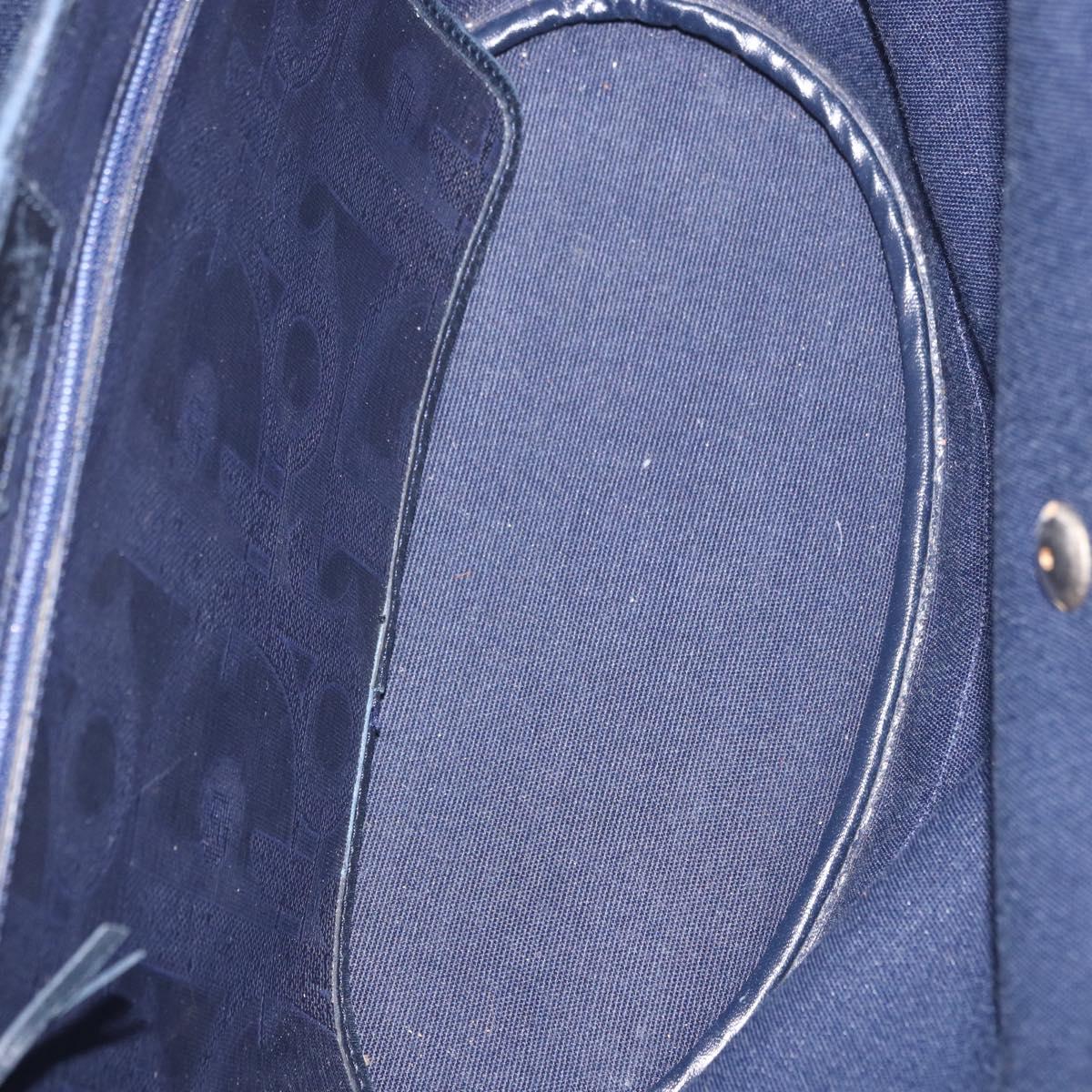Christian Dior Trotter Canvas Tote Bag Navy Gold Auth ka4935