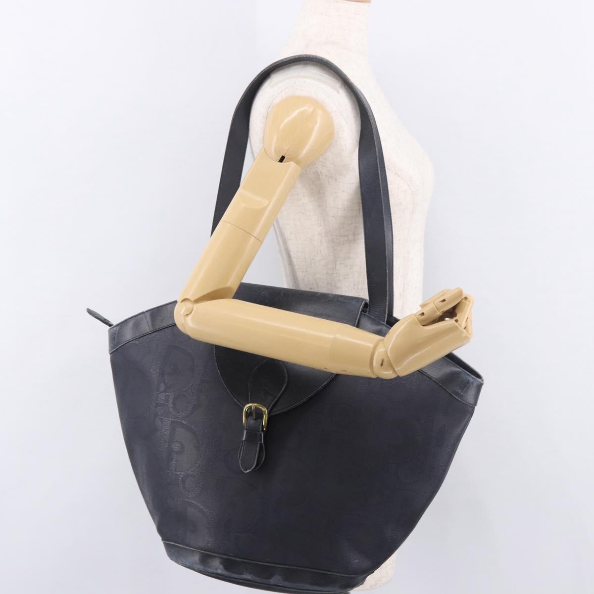 Christian Dior Trotter Canvas Tote Bag Navy Gold Auth ka4935