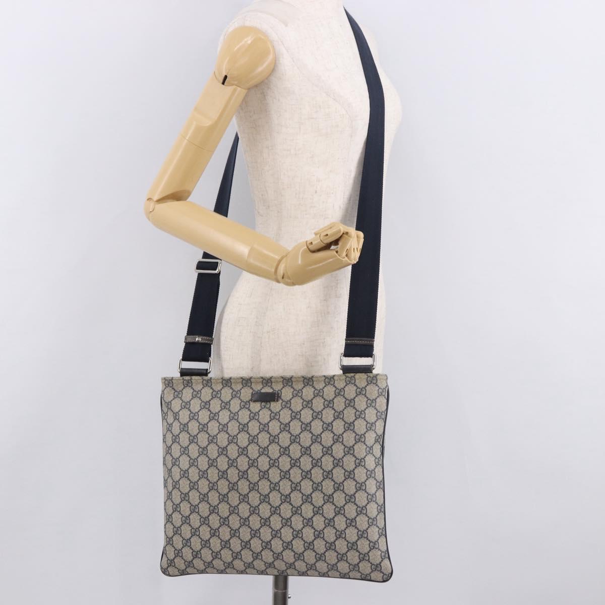 GUCCI GG Supreme Shoulder Bag PVC Navy Silver 201446 Auth ka4941