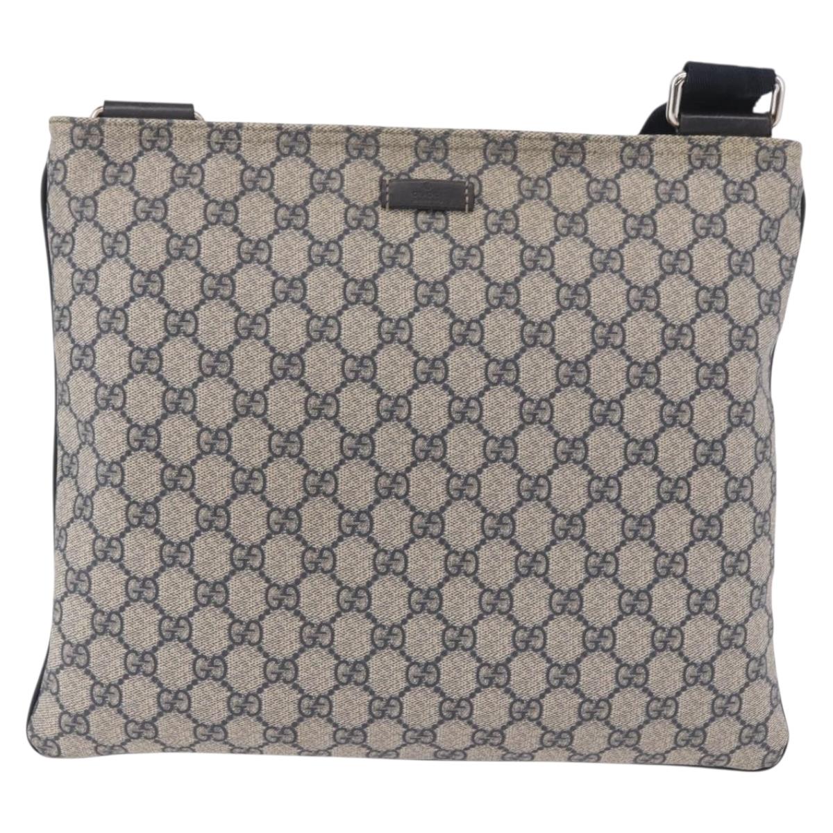 GUCCI GG Supreme Shoulder Bag PVC Navy Silver 201446 Auth ka4941