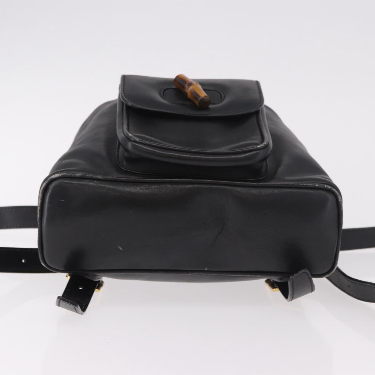 GUCCI Bamboo Backpack Leather Black Gold 003 2034 0030 Auth ka4944