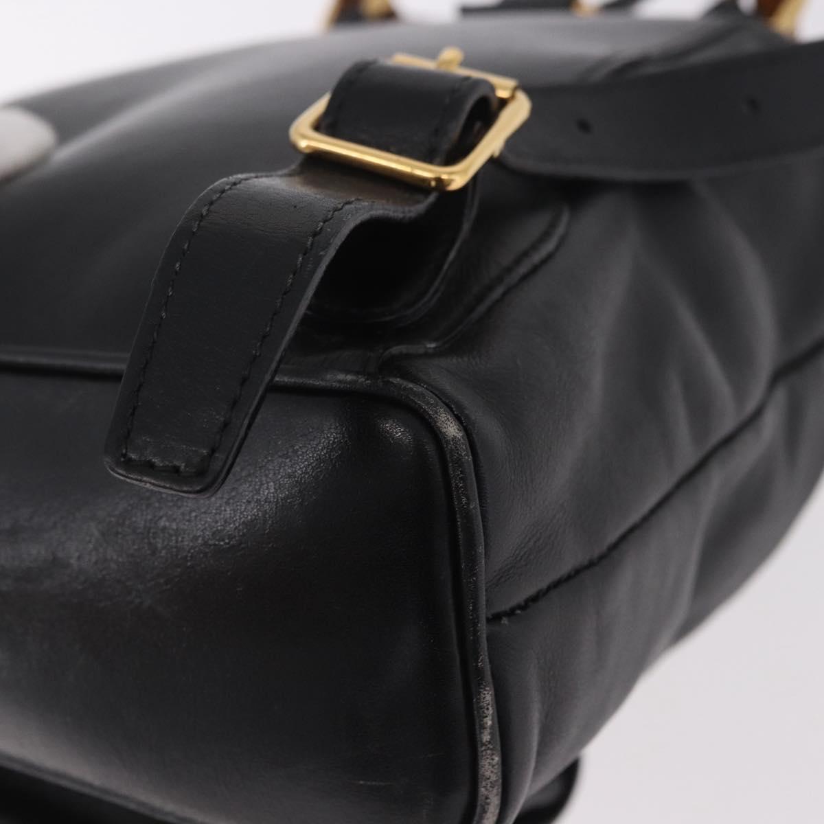 GUCCI Bamboo Backpack Leather Black Gold 003 2034 0030 Auth ka4944