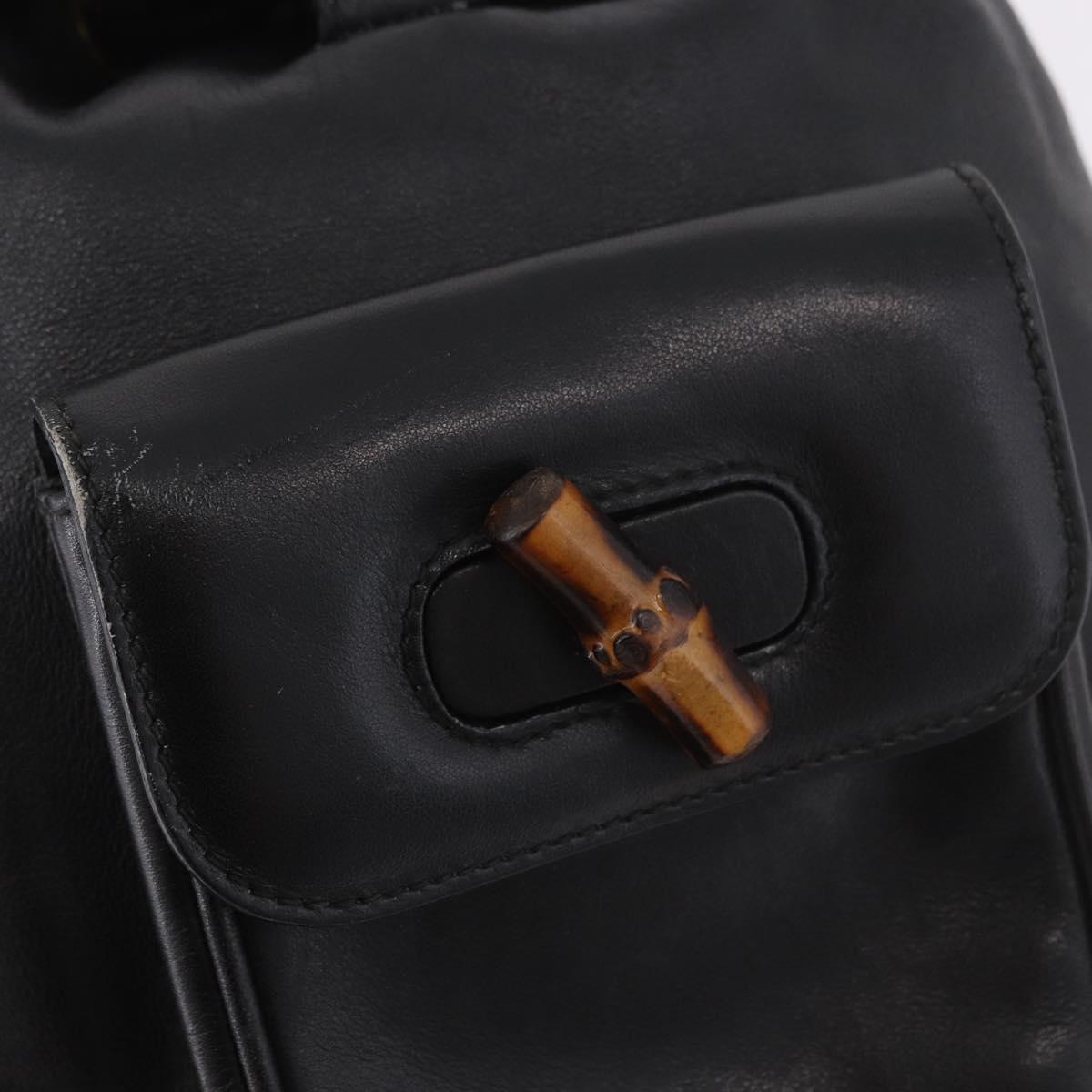 GUCCI Bamboo Backpack Leather Black Gold 003 2034 0030 Auth ka4944