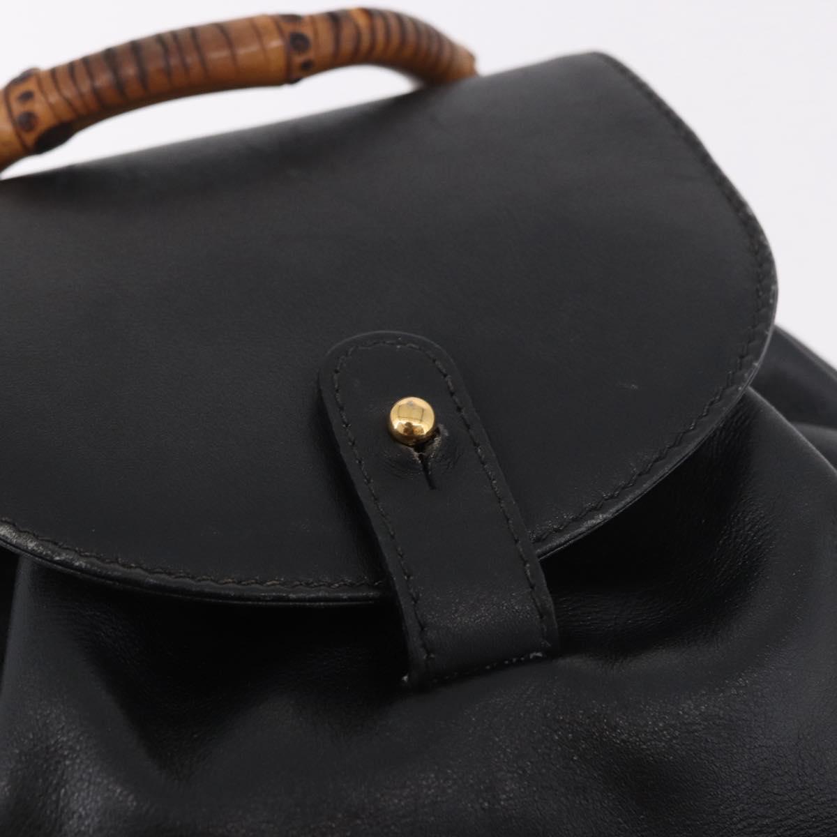 GUCCI Bamboo Backpack Leather Black Gold 003 2034 0030 Auth ka4944