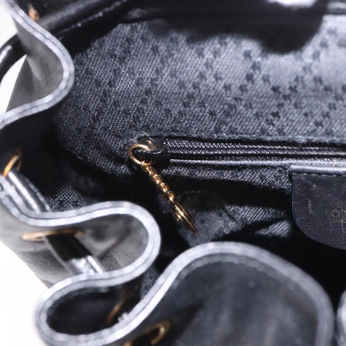 GUCCI Bamboo Backpack Leather Black Gold 003 2034 0030 Auth ka4944