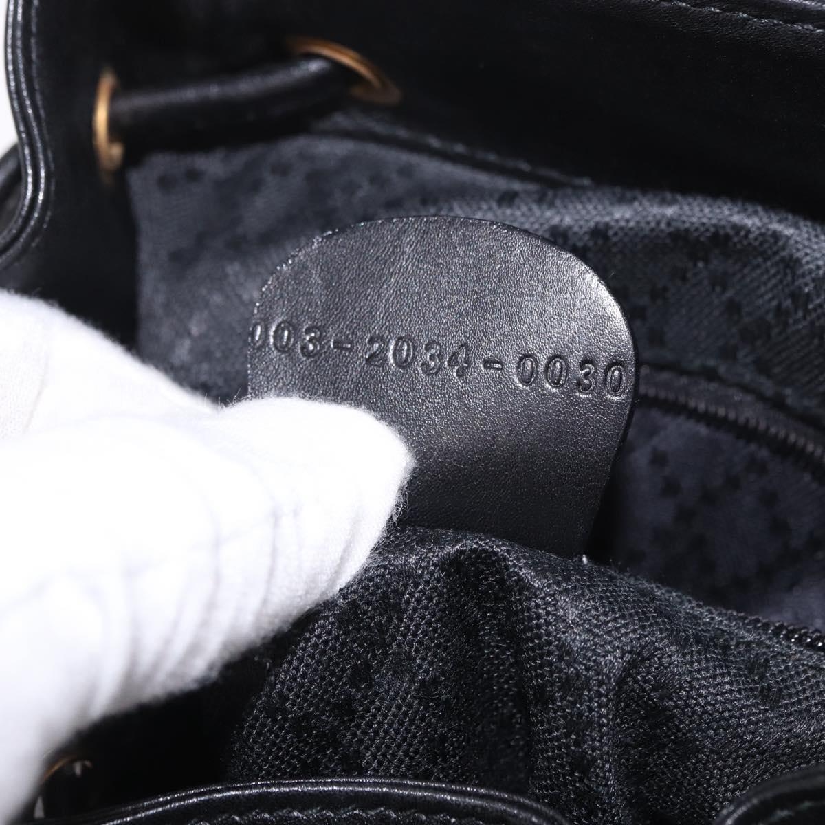 GUCCI Bamboo Backpack Leather Black Gold 003 2034 0030 Auth ka4944