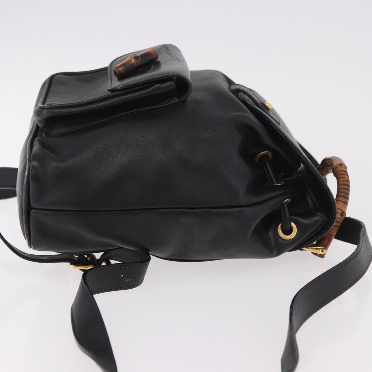 GUCCI Bamboo Backpack Leather Black Gold 003 2034 0030 Auth ka4944