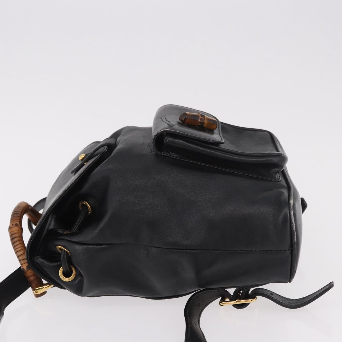 GUCCI Bamboo Backpack Leather Black Gold 003 2034 0030 Auth ka4944