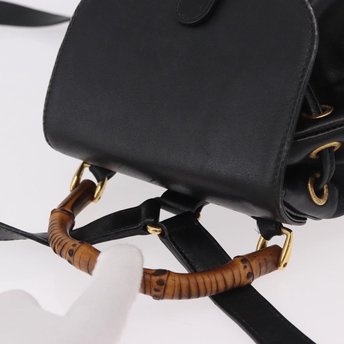 GUCCI Bamboo Backpack Leather Black Gold 003 2034 0030 Auth ka4944