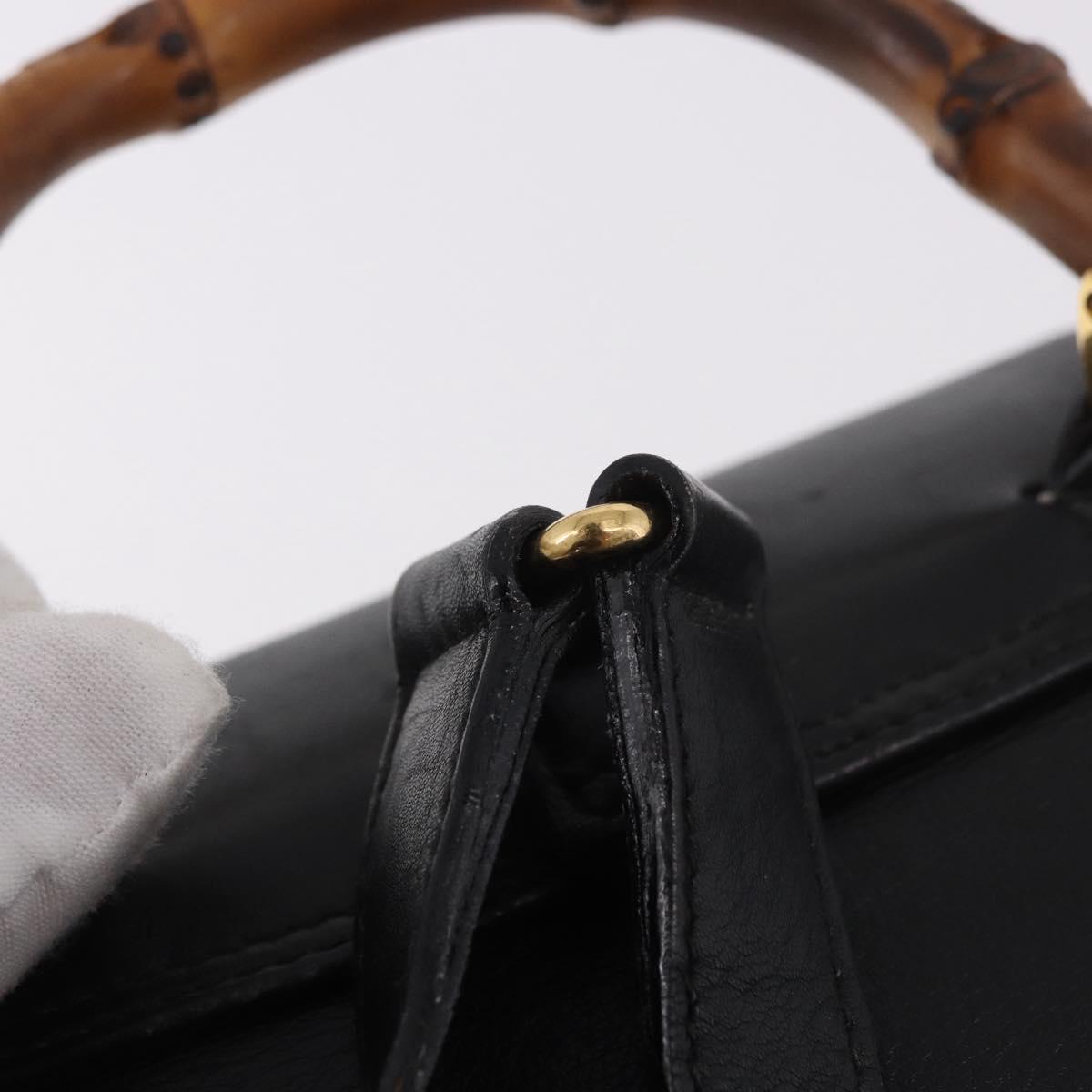 GUCCI Bamboo Backpack Leather Black Gold 003 2034 0030 Auth ka4944