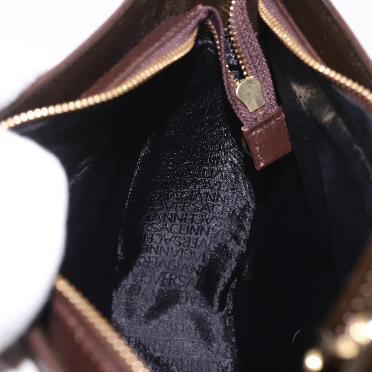 VERSACE Shoulder Bag Leather Brown Gold Auth ka4945