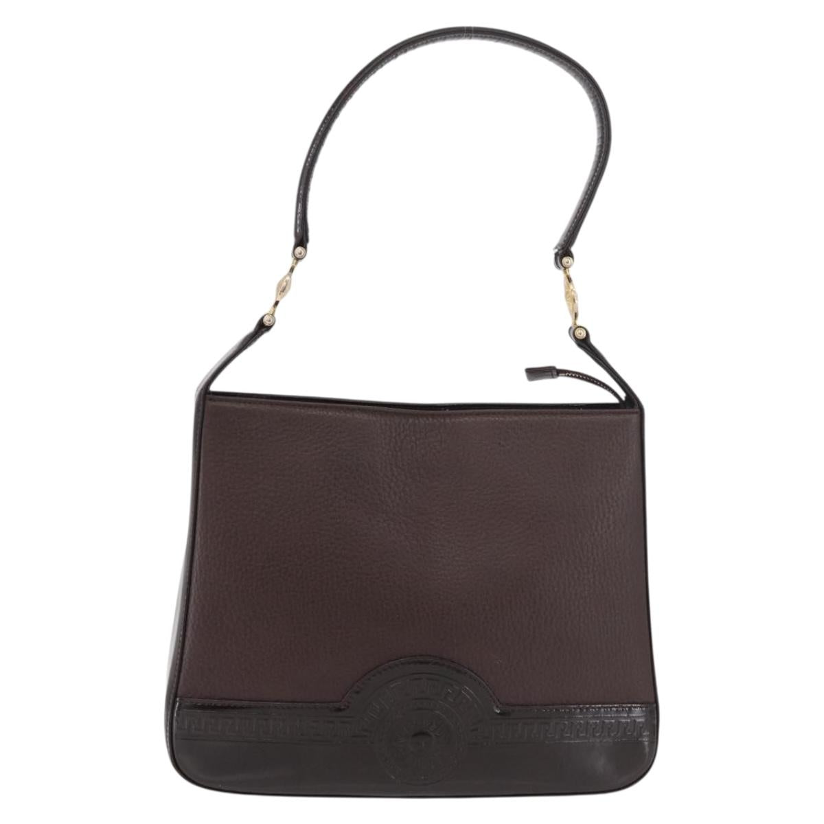 VERSACE Shoulder Bag Leather Brown Gold Auth ka4945