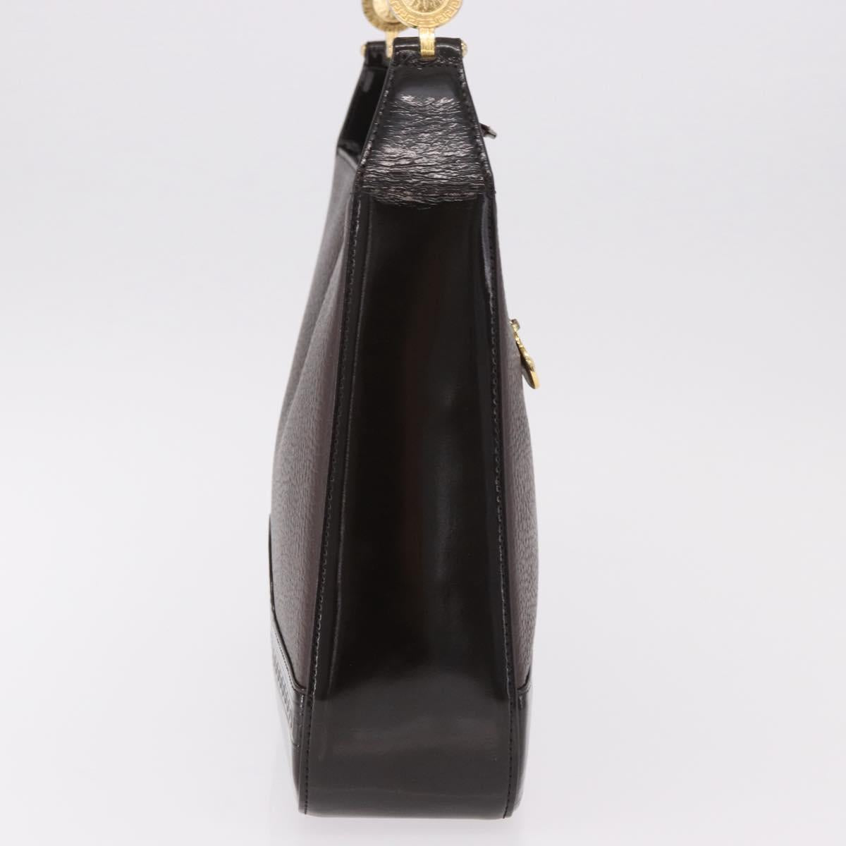 VERSACE Shoulder Bag Leather Brown Gold Auth ka4945