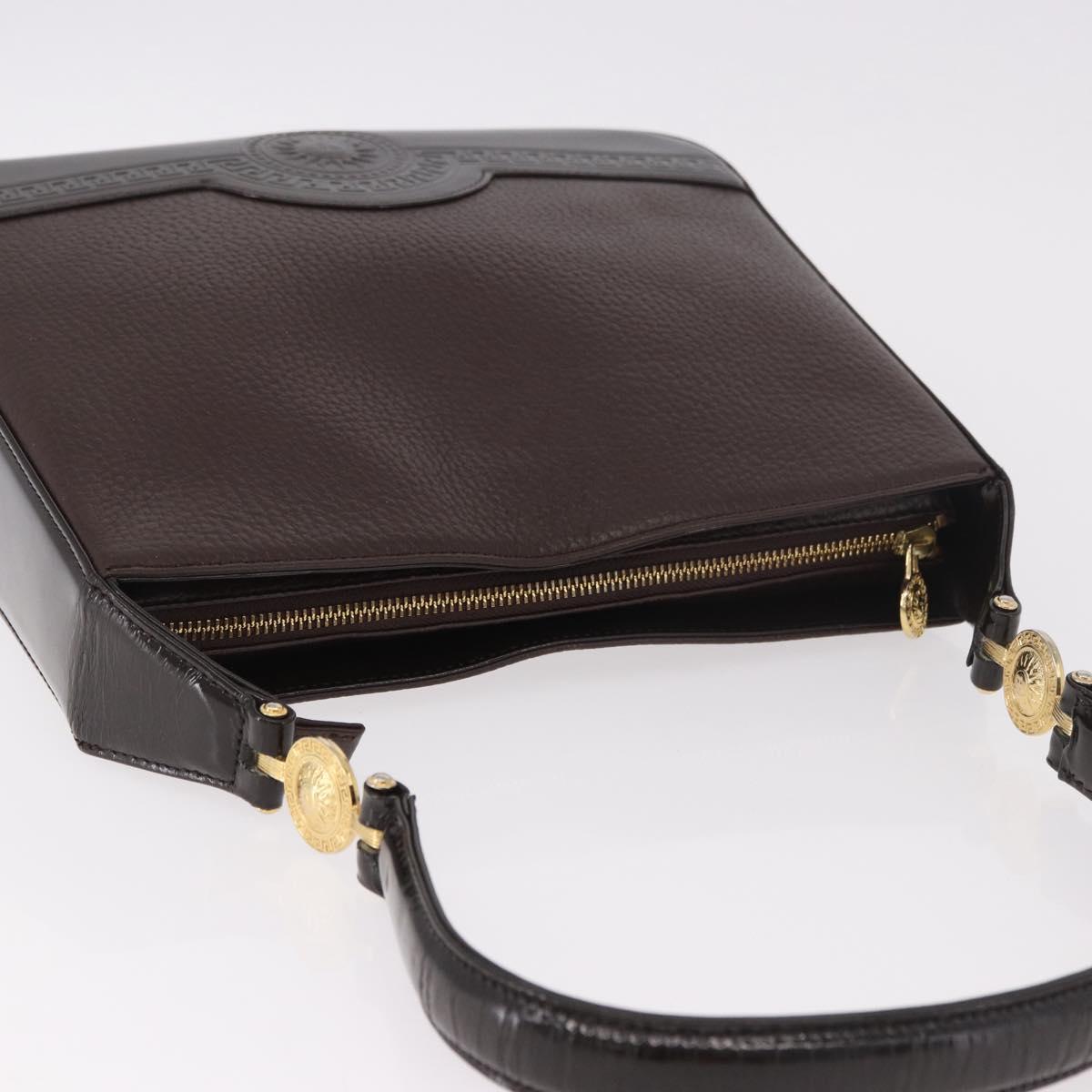 VERSACE Shoulder Bag Leather Brown Gold Auth ka4945