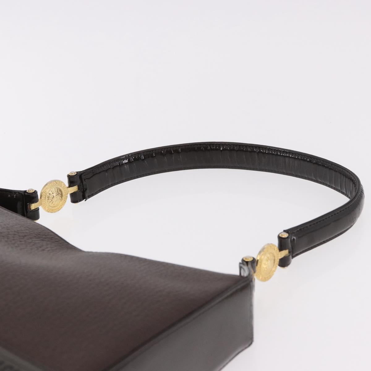 VERSACE Shoulder Bag Leather Brown Gold Auth ka4945