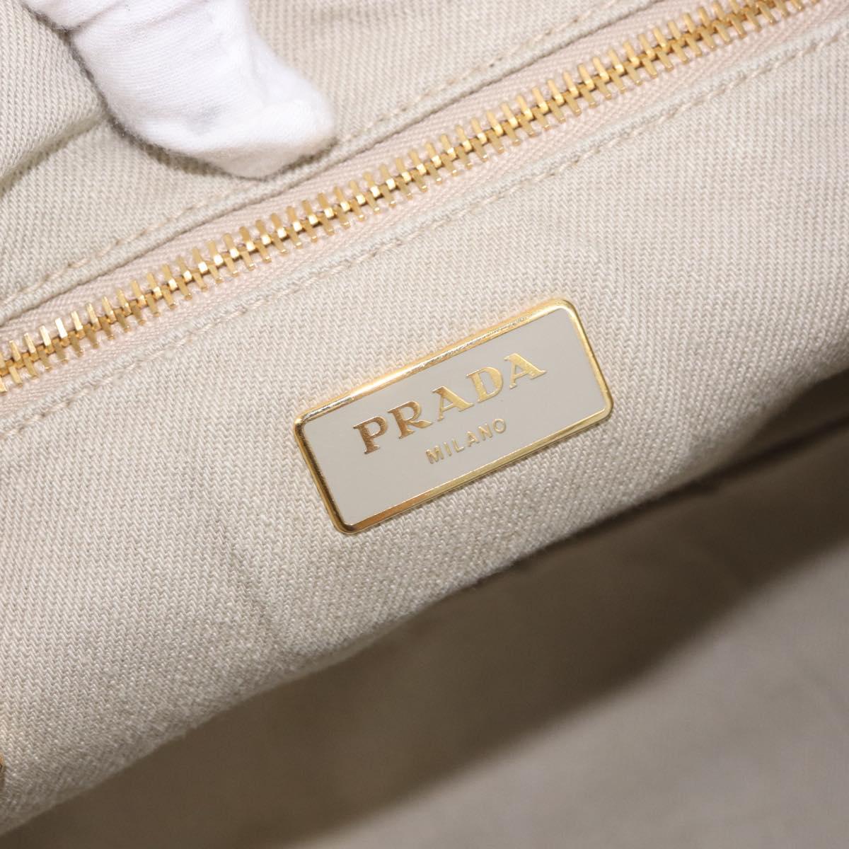 PRADA Canapa MM Hand Bag Canvas Gray Gold Auth ka4948