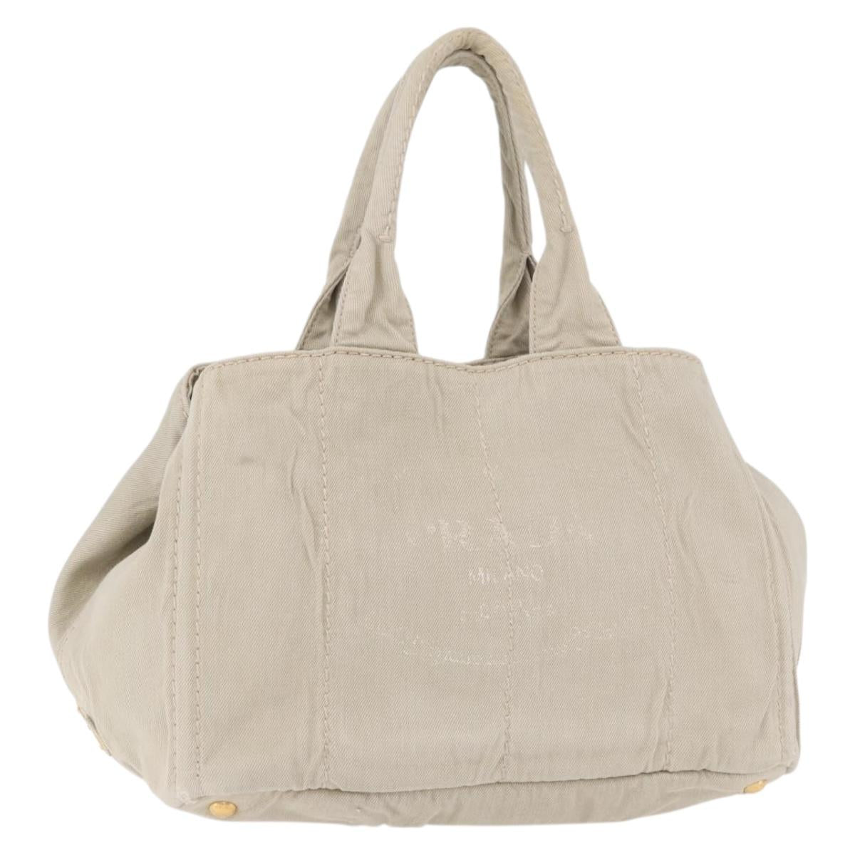 PRADA Canapa MM Hand Bag Canvas Gray Gold Auth ka4948