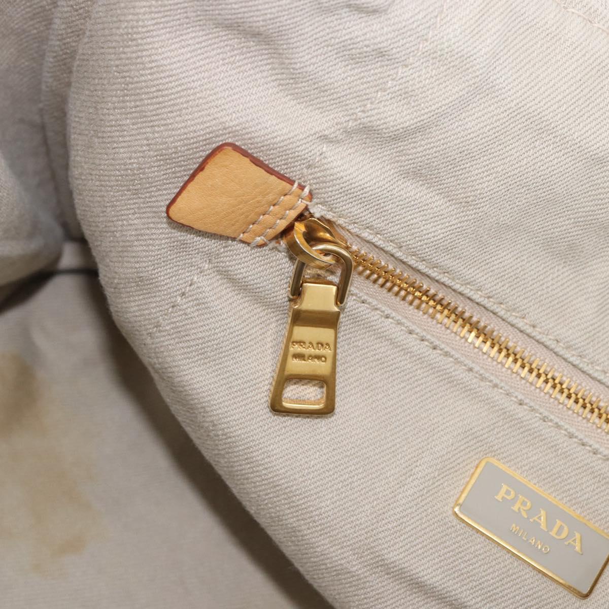 PRADA Canapa MM Hand Bag Canvas Gray Gold Auth ka4948