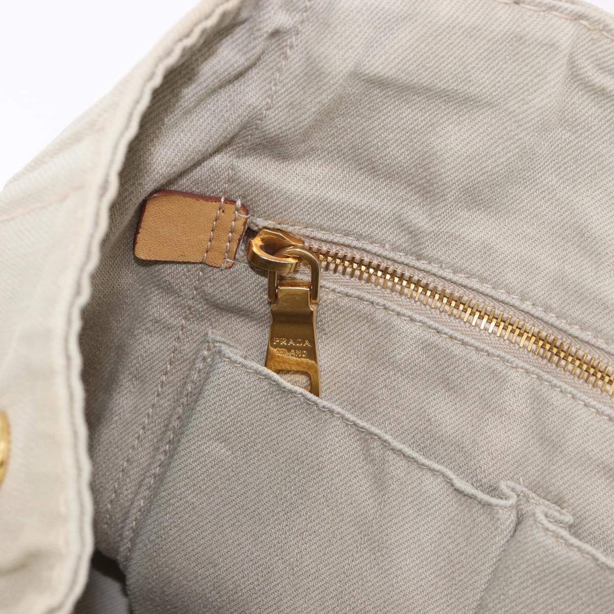 PRADA Canapa MM Hand Bag Canvas Gray Gold Auth ka4948