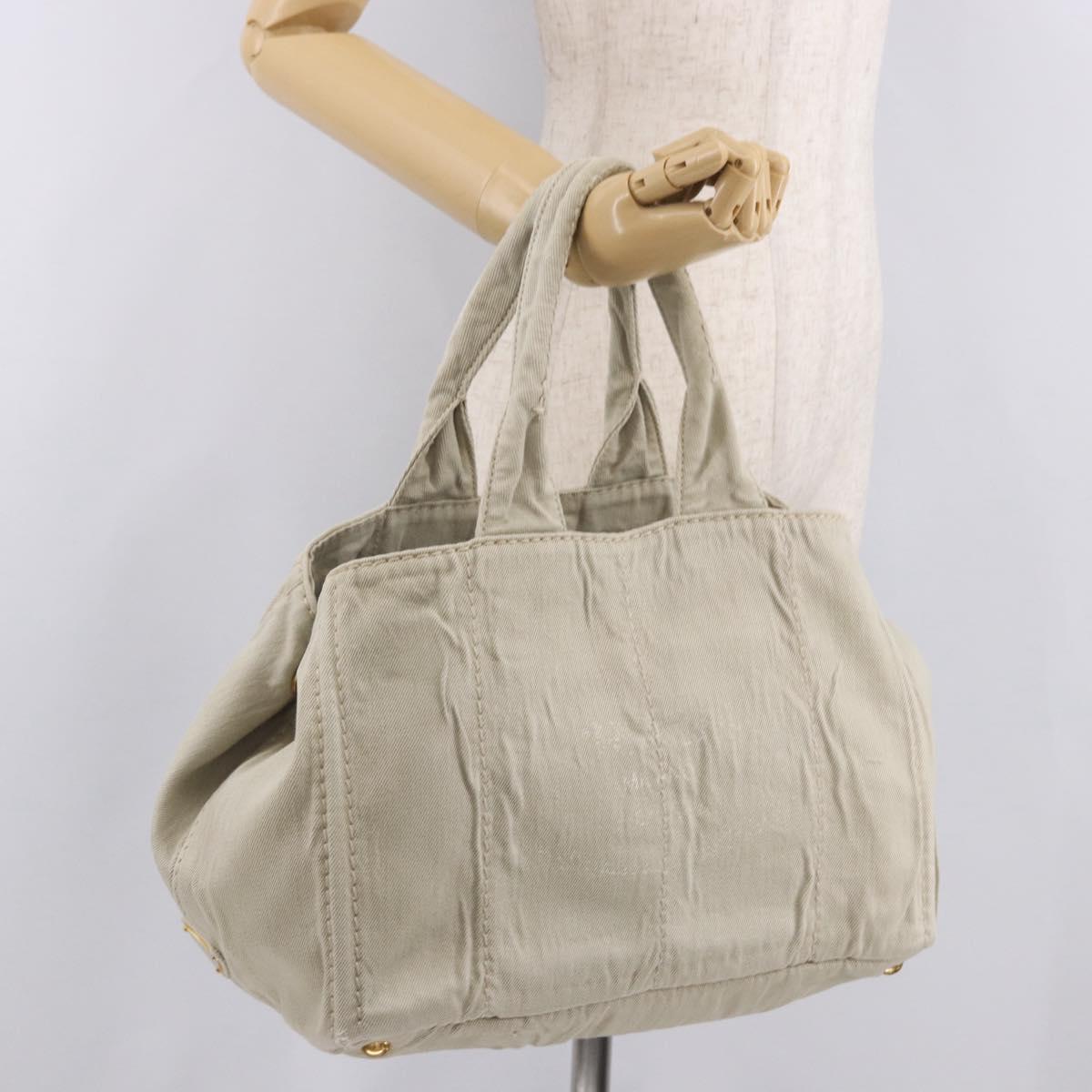 PRADA Canapa MM Hand Bag Canvas Gray Gold Auth ka4948