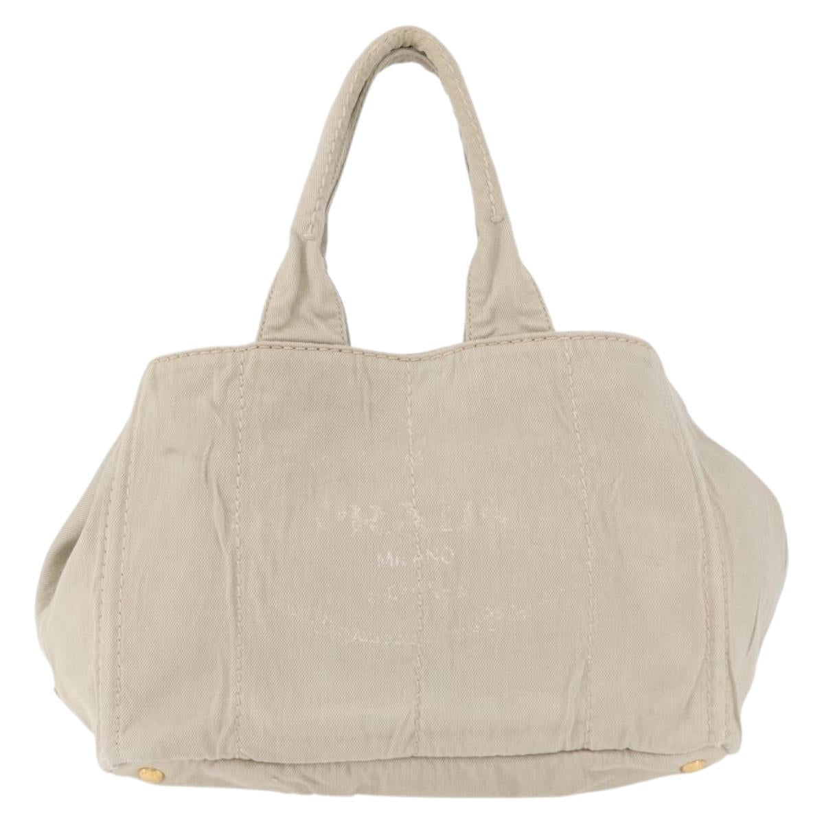 PRADA Canapa MM Hand Bag Canvas Gray Gold Auth ka4948
