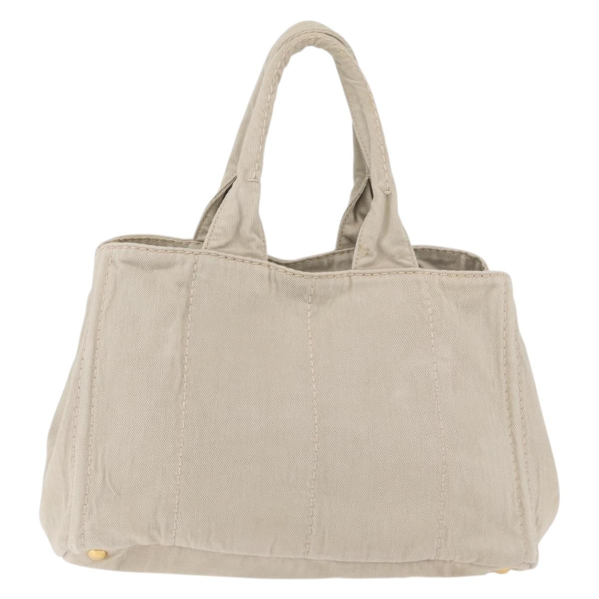 PRADA Canapa MM Hand Bag Canvas Gray Gold Auth ka4948