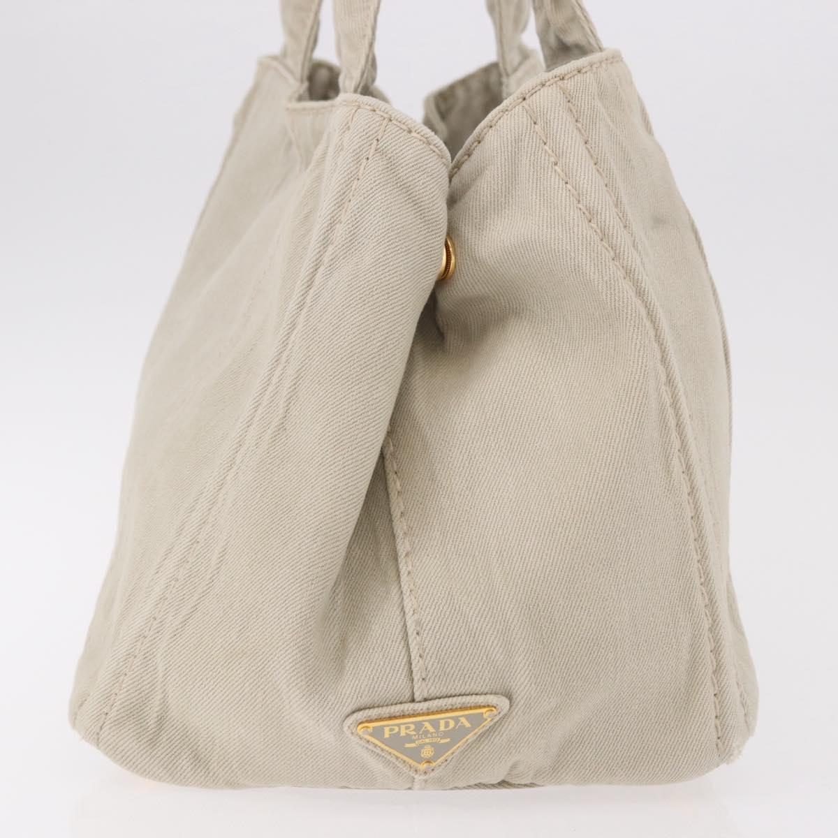 PRADA Canapa MM Hand Bag Canvas Gray Gold Auth ka4948